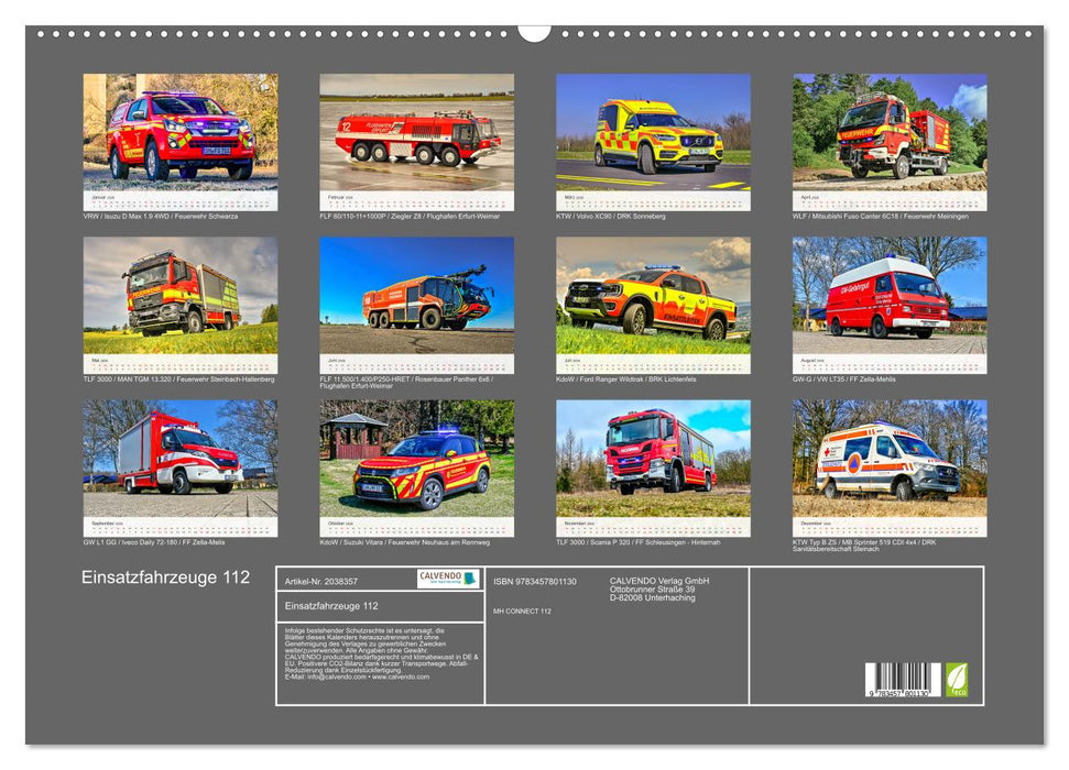 Einsatzfahrzeuge 112 (CALVENDO Wandkalender 2026)