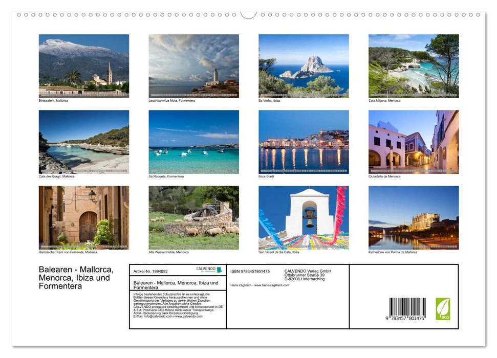 Balearen - Mallorca, Menorca, Ibiza und Formentera (CALVENDO Premium Wandkalender 2026)