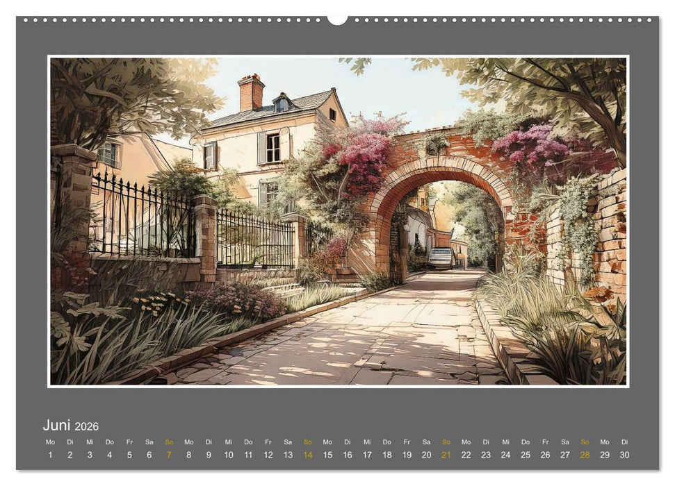 Ländliche Szenen in kolorierten Federzeichnungen (CALVENDO Premium Wandkalender 2026)