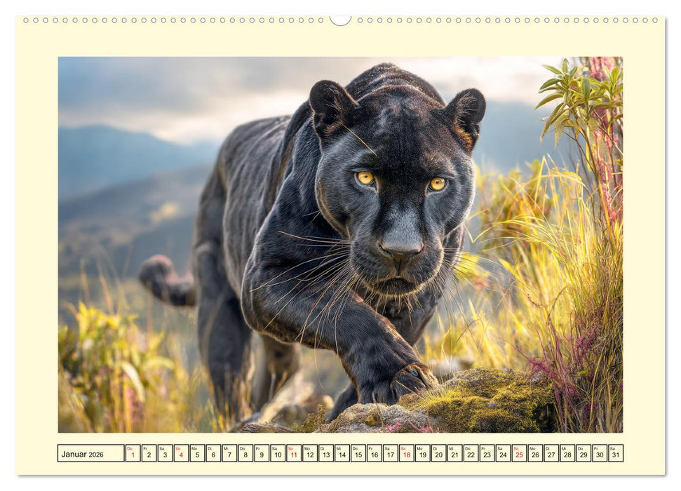 Schwarze Panther. Geheimnisvolle Schatten der Wildnis (CALVENDO Premium Wandkalender 2026)