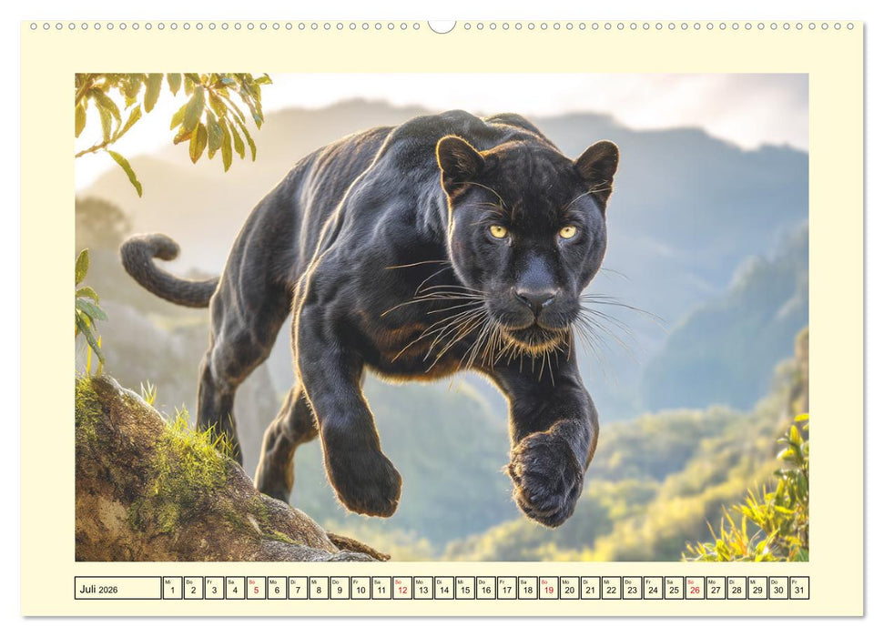 Schwarze Panther. Geheimnisvolle Schatten der Wildnis (CALVENDO Premium Wandkalender 2026)