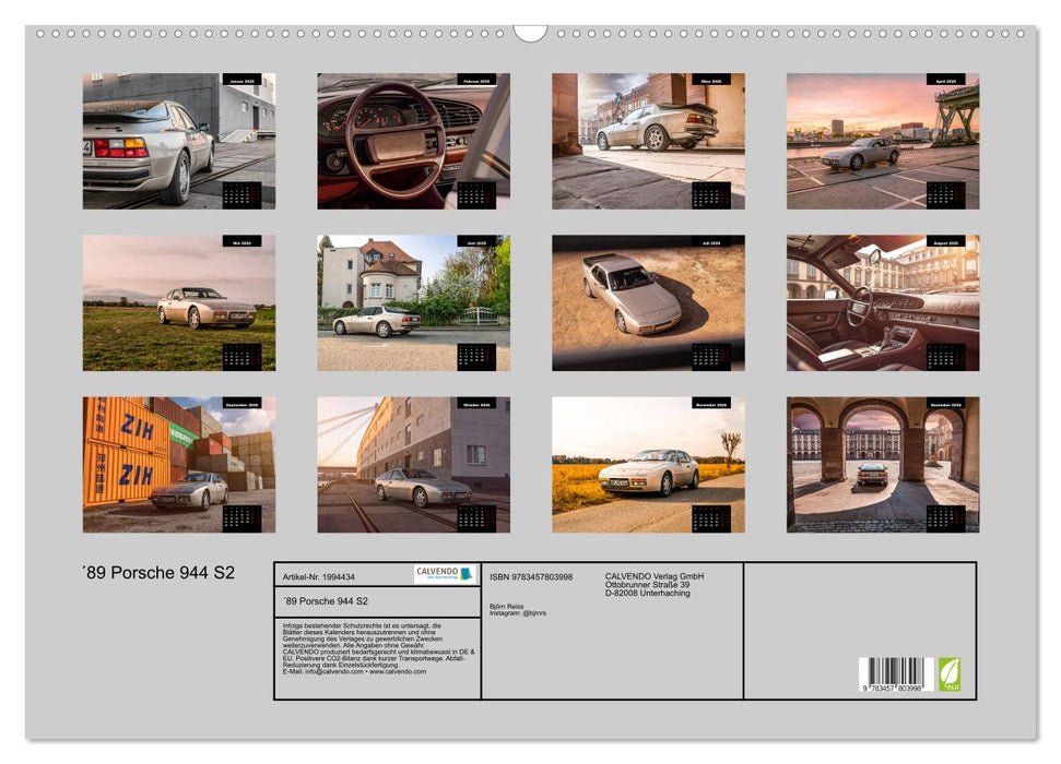 ´89 Porsche 944 S2 (CALVENDO Wandkalender 2026)