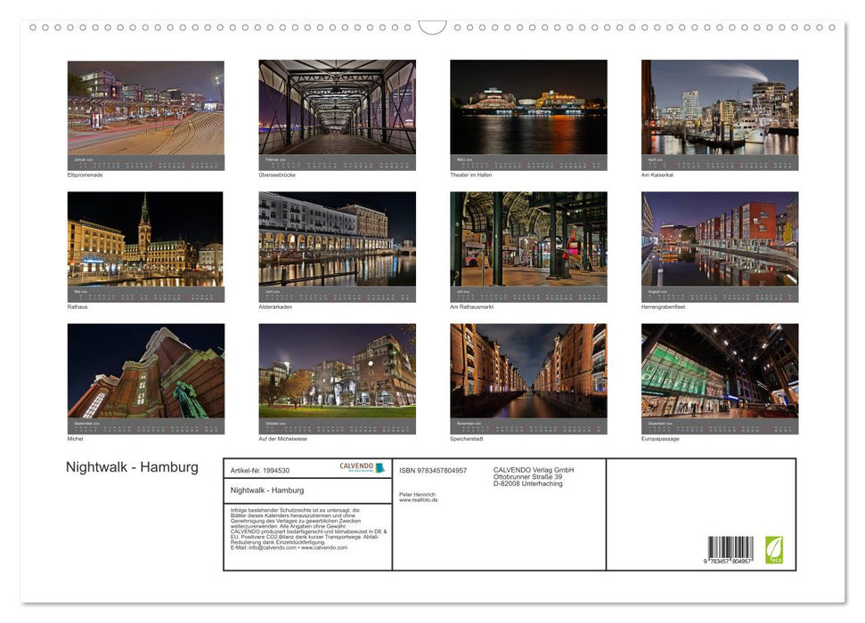 Nightwalk - Hamburg (CALVENDO Wandkalender 2026)