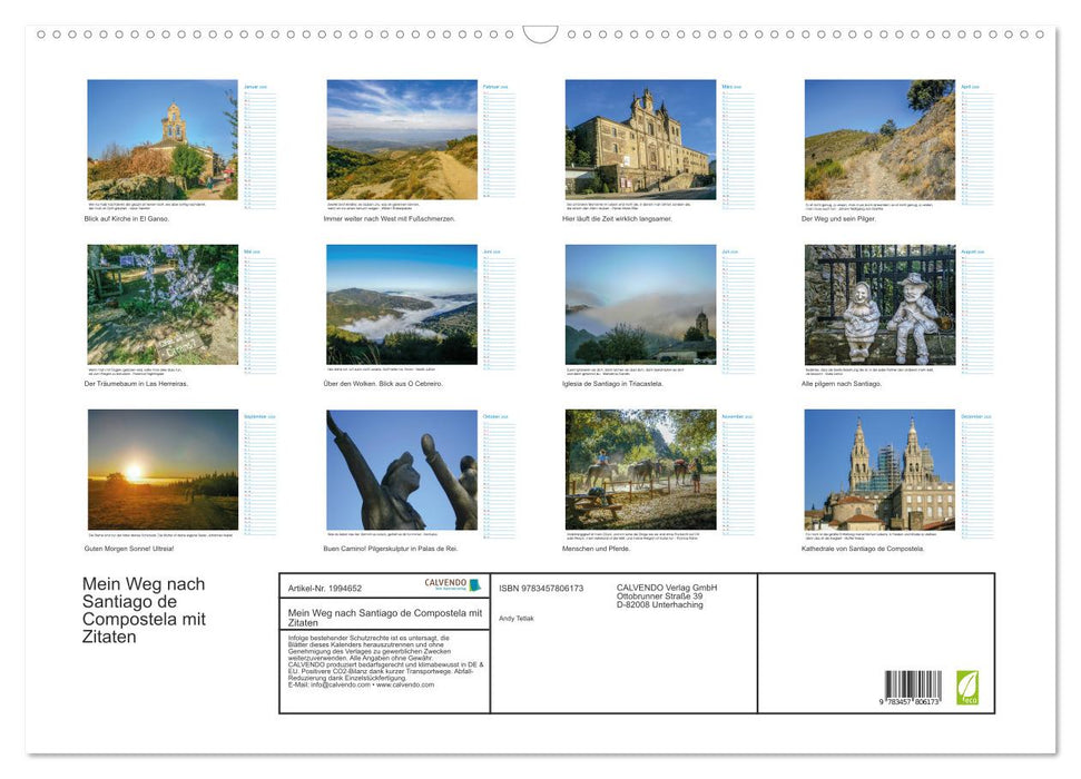 Mein Weg nach Santiago de Compostela mit Zitaten (CALVENDO Wandkalender 2026)