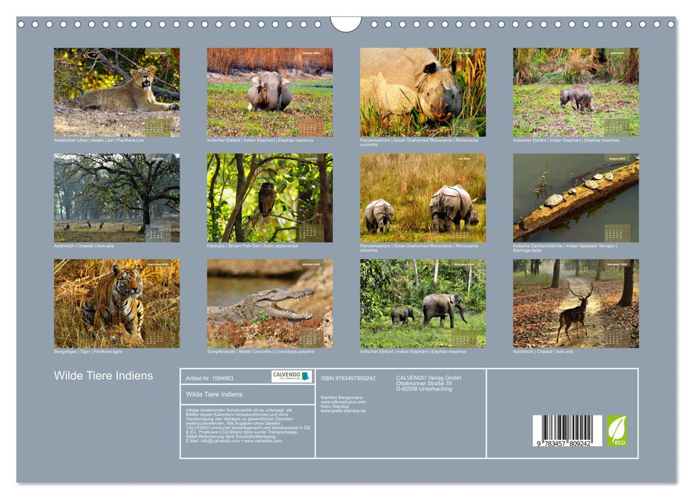 Wilde Tiere Indiens (CALVENDO Wandkalender 2026)