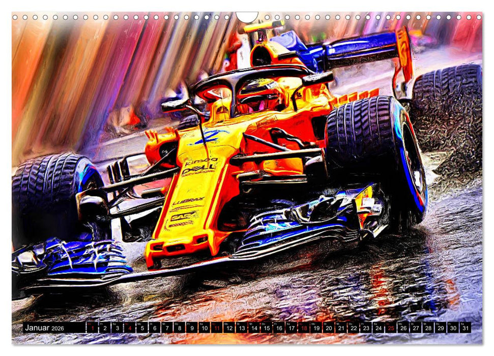 Vollgas im Monoposto - Digital Arts rund um die Formel 1 von Jean-Louis Glineur (CALVENDO Wandkalender 2026)