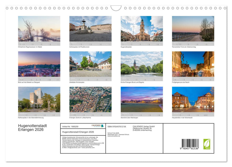 Hugenottenstadt Erlangen 2026 (CALVENDO Wandkalender 2026)