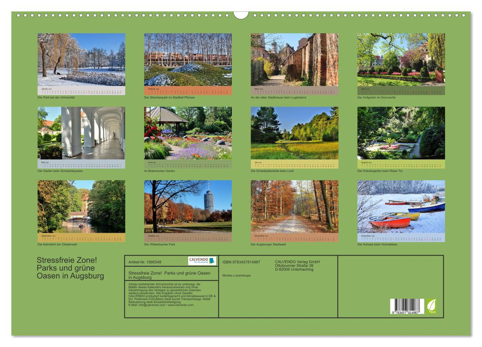 Stressfreie Zone! Parks und grüne Oasen in Augsburg (CALVENDO Wandkalender 2026)
