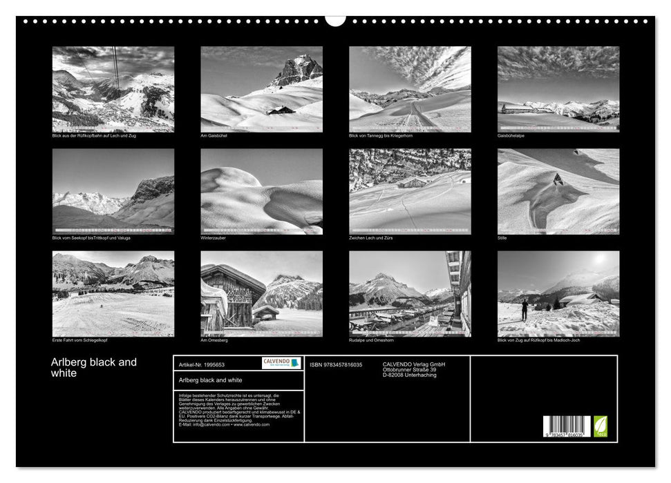 Arlberg black and white (CALVENDO Wandkalender 2026)