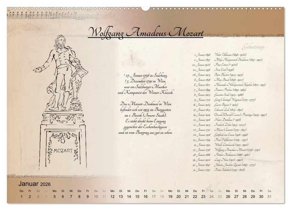 Von Mozart bis Beethoven (CALVENDO Wandkalender 2026)