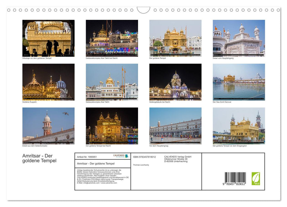 Amritsar - Der goldene Tempel (CALVENDO Wandkalender 2026)