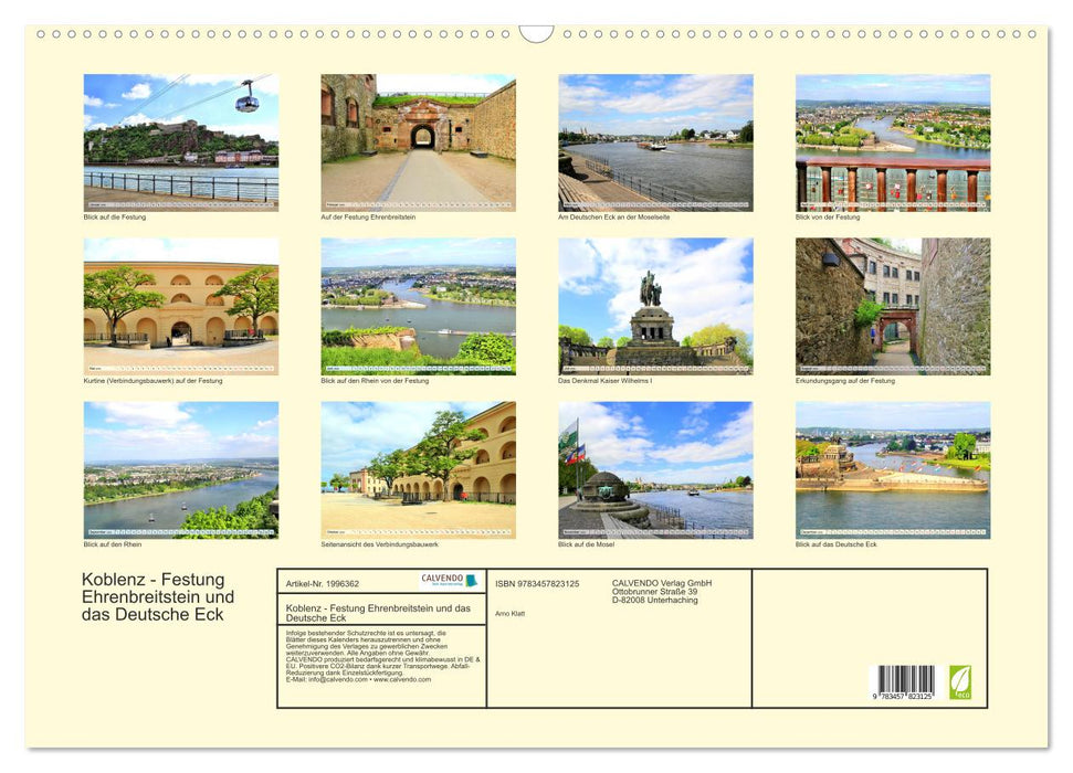 Koblenz - Festung Ehrenbreitstein und das Deutsche Eck (CALVENDO Wandkalender 2026)