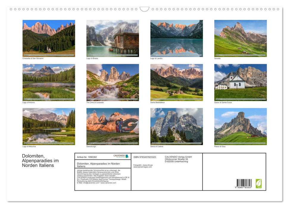 Dolomiten, Alpenparadies im Norden Italiens (CALVENDO Wandkalender 2026)