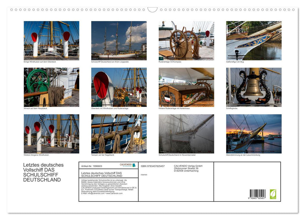 Letztes deutsches Vollschiff DAS SCHULSCHIFF DEUTSCHLAND (CALVENDO Wandkalender 2026)