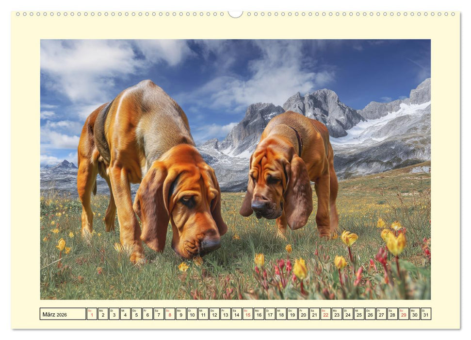 Bloodhound Momente. Zielstrebige Schnüffler mit treuer Seele (CALVENDO Premium Wandkalender 2026)