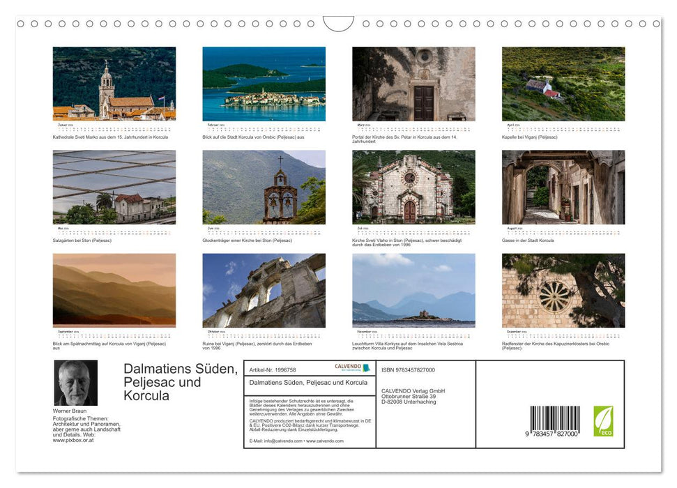 Dalmatiens Süden, Peljesac und Korcula (CALVENDO Wandkalender 2026)