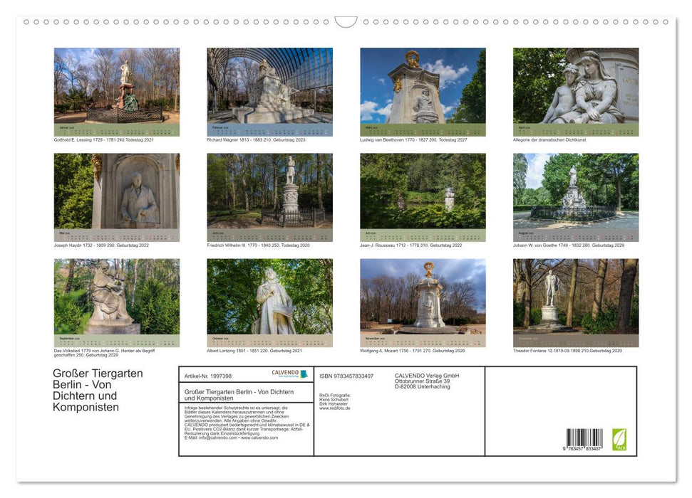 Großer Tiergarten Berlin - Von Dichtern und Komponisten (CALVENDO Wandkalender 2026)