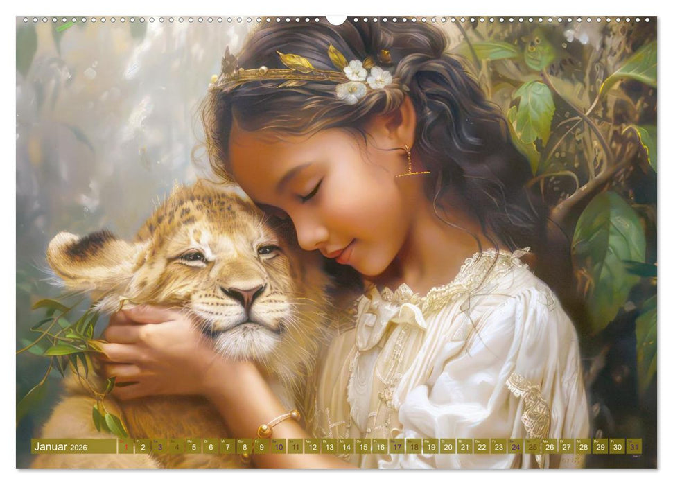 Eine kindliche Tierliebe - Herzensbilder (CALVENDO Premium Wandkalender 2026)