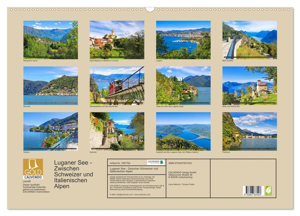 Luganer See - Zwischen Schweizer und Italienischen Alpen (CALVENDO Wandkalender 2026)