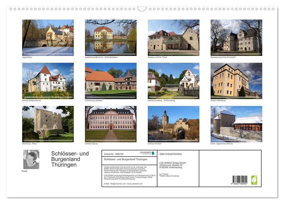 Schlösser- und Burgenland Thüringen (CALVENDO Wandkalender 2026)