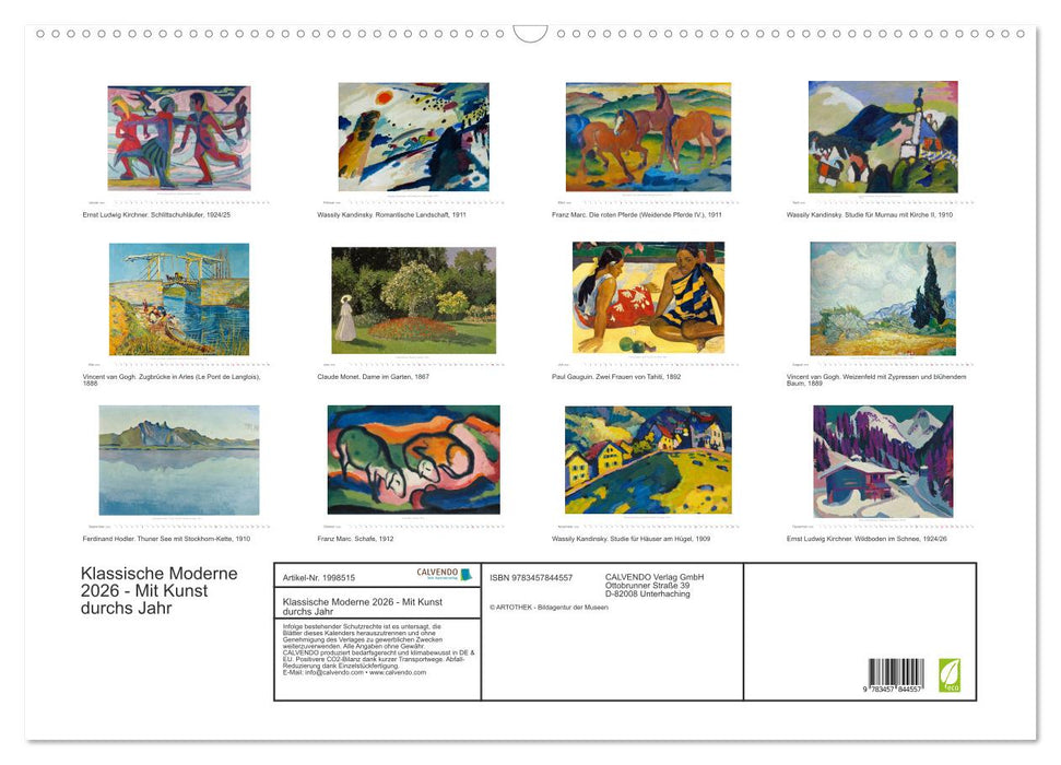 Klassische Moderne 2026 - Mit Kunst durchs Jahr (CALVENDO Wandkalender 2026)