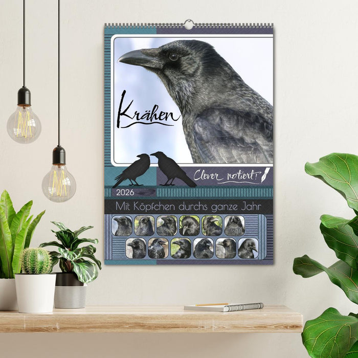 Krähen - Clever notiert! Mit Köpfchen durchs ganze Jahr (CALVENDO Wandkalender 2026)