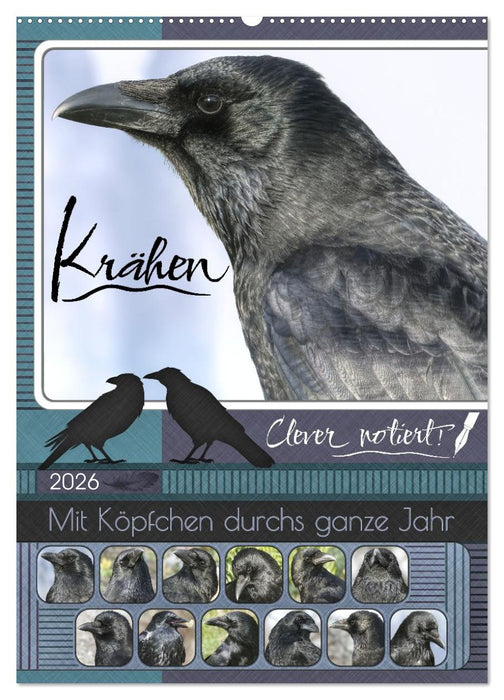 Krähen - Clever notiert! Mit Köpfchen durchs ganze Jahr (CALVENDO Wandkalender 2026)