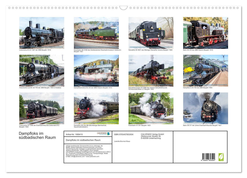 Dampfloks im südbadischen Raum (CALVENDO Wandkalender 2026)