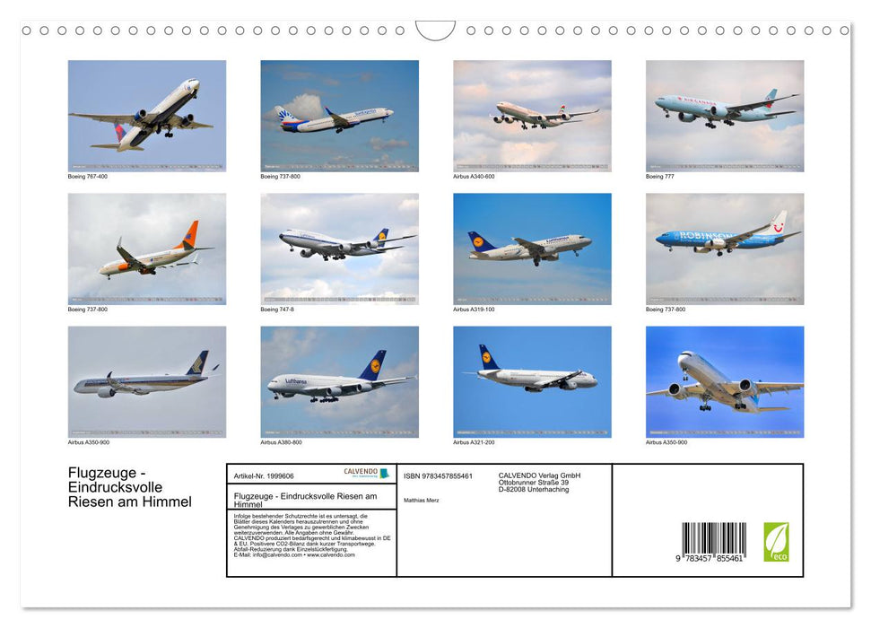 Flugzeuge - Eindrucksvolle Riesen am Himmel (CALVENDO Wandkalender 2026)