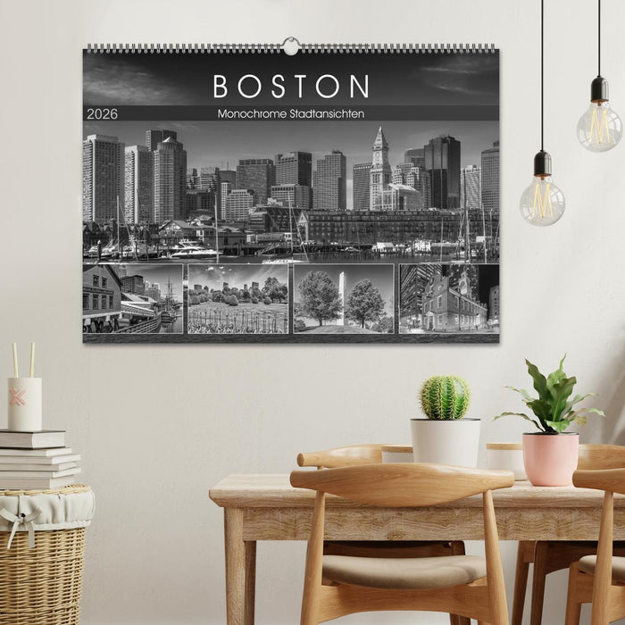 BOSTON Monochrome Stadtansichten (CALVENDO Wandkalender 2026)