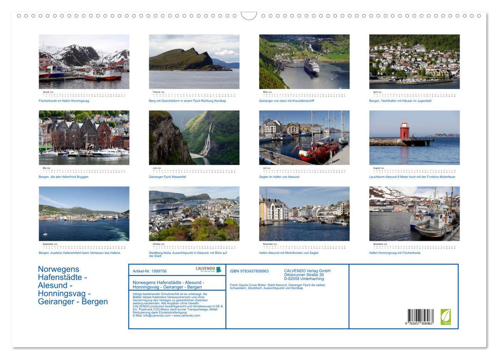 Norwegens Hafenstädte - Alesund - Honningsvag - Geiranger - Bergen (CALVENDO Wandkalender 2026)