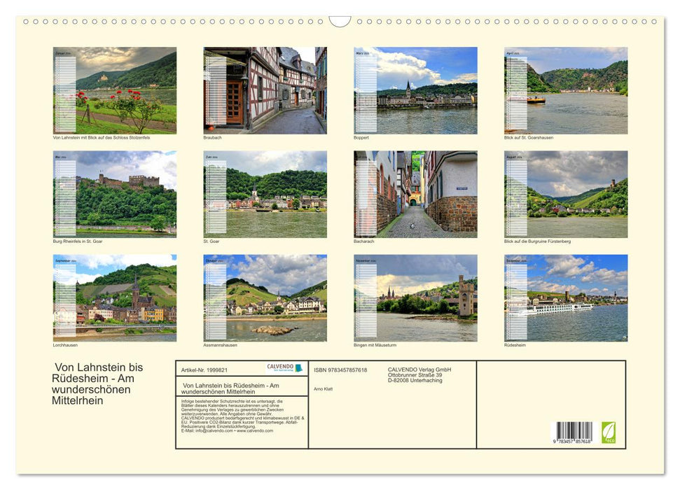 Von Lahnstein bis Rüdesheim - Am wunderschönen Mittelrhein (CALVENDO Wandkalender 2026)