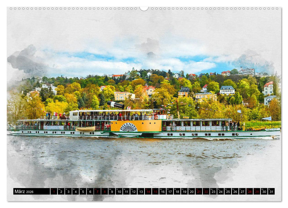 Sächsische Dampfer Aquarelle (CALVENDO Wandkalender 2026)