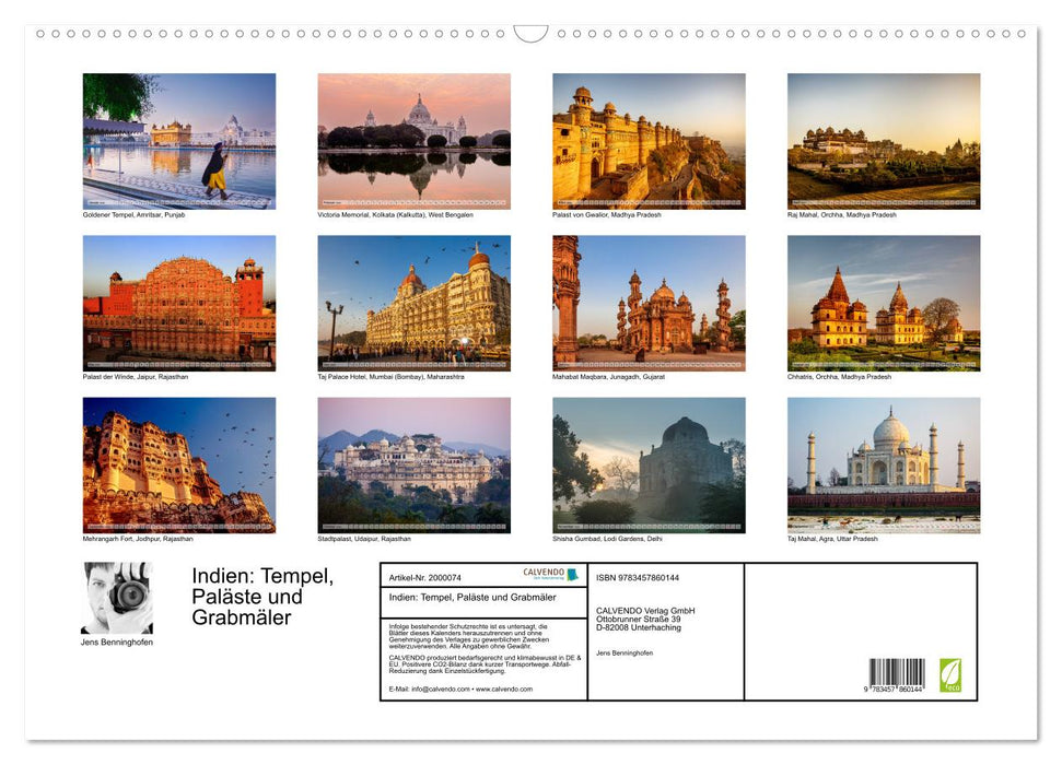 Indien: Tempel, Paläste und Grabmäler (CALVENDO Wandkalender 2026)