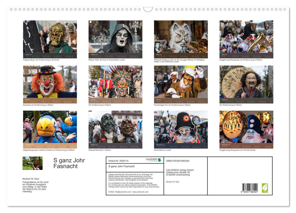 S ganz Johr Fasnacht (CALVENDO Wandkalender 2026)