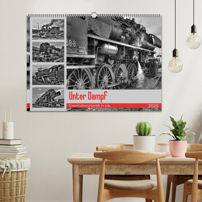 Unter Dampf - Eisenbahnromantik in schwarz-weiß (CALVENDO Wandkalender 2026)