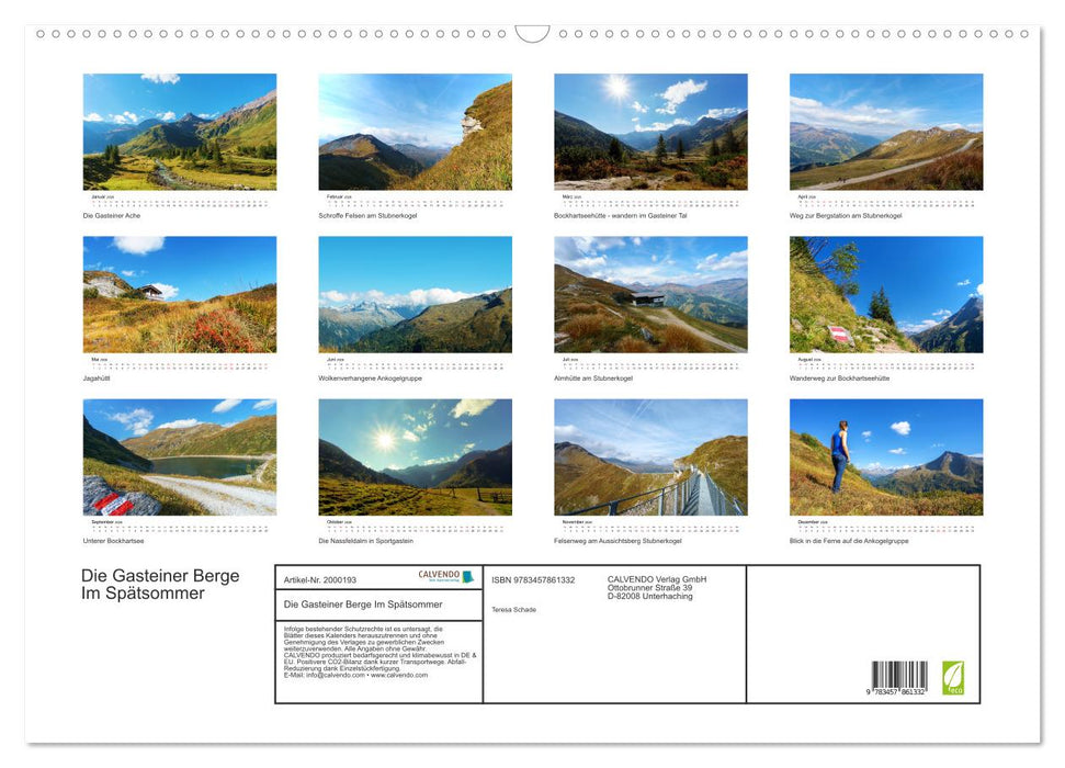 Die Gasteiner Berge Im Spätsommer (CALVENDO Wandkalender 2026)
