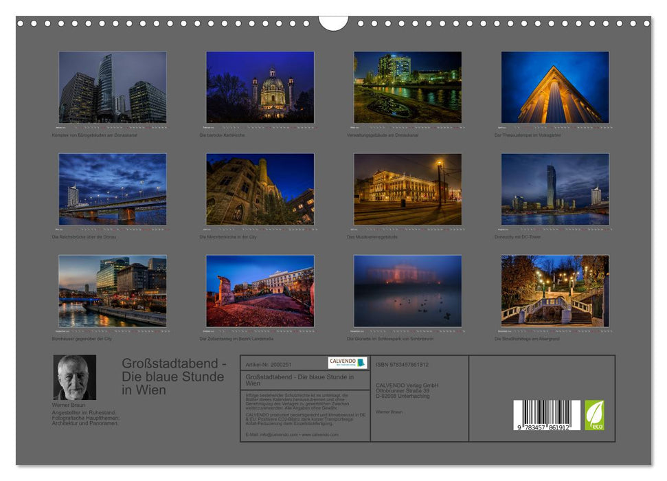 Großstadtabend - Die blaue Stunde in Wien (CALVENDO Wandkalender 2026)