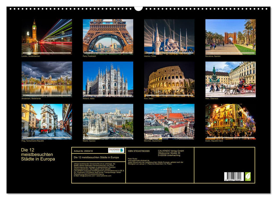 Die 12 meistbesuchten Städte in Europa (CALVENDO Wandkalender 2026)