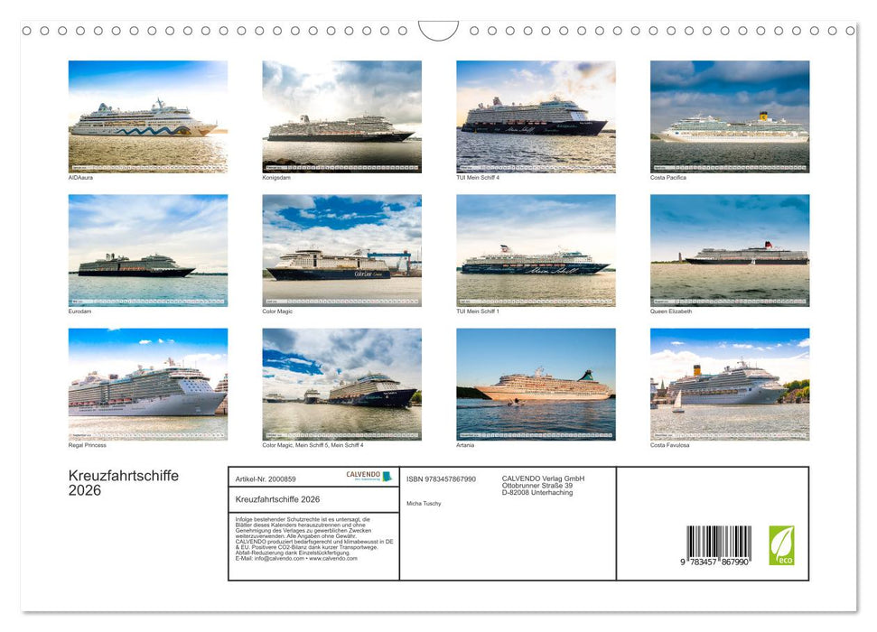 Kreuzfahrtschiffe 2026 (CALVENDO Wandkalender 2026)