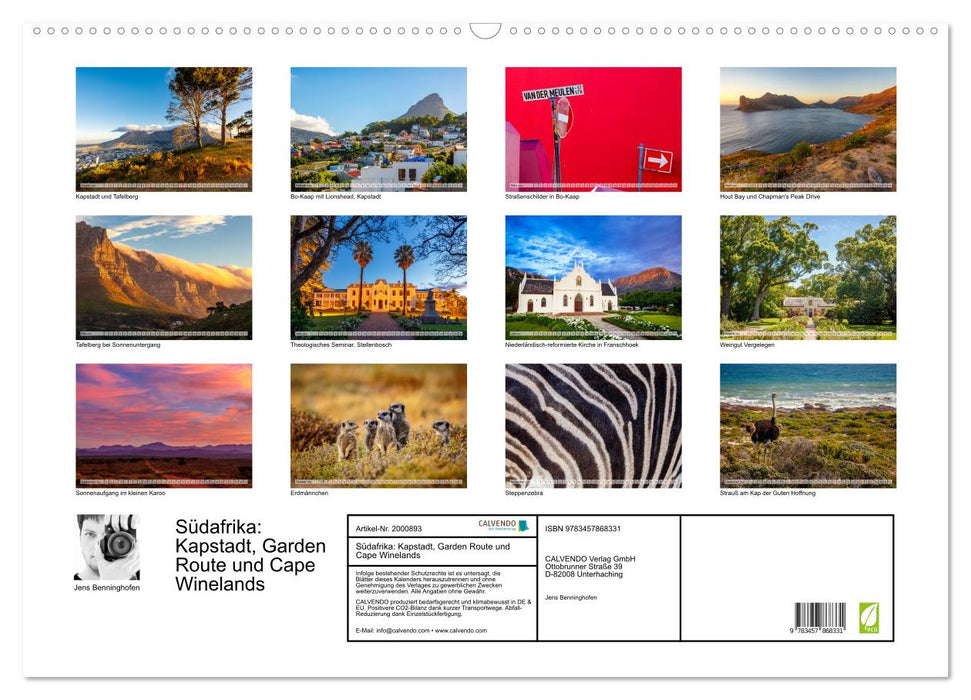Südafrika: Kapstadt, Garden Route und Cape Winelands (CALVENDO Wandkalender 2026)