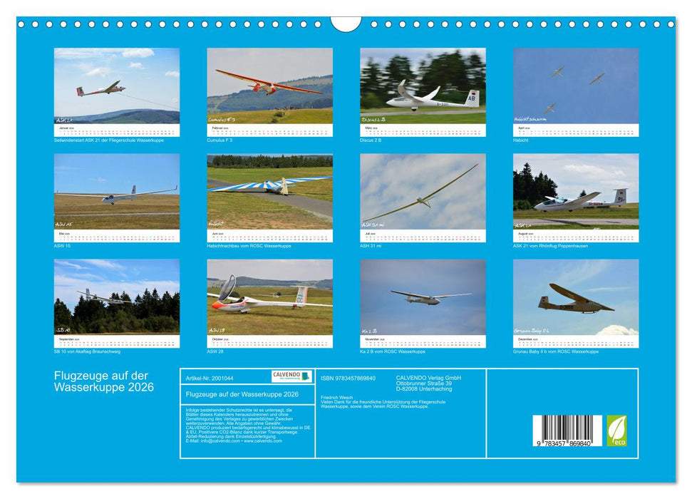 Flugzeuge auf der Wasserkuppe 2026 (CALVENDO Wandkalender 2026)