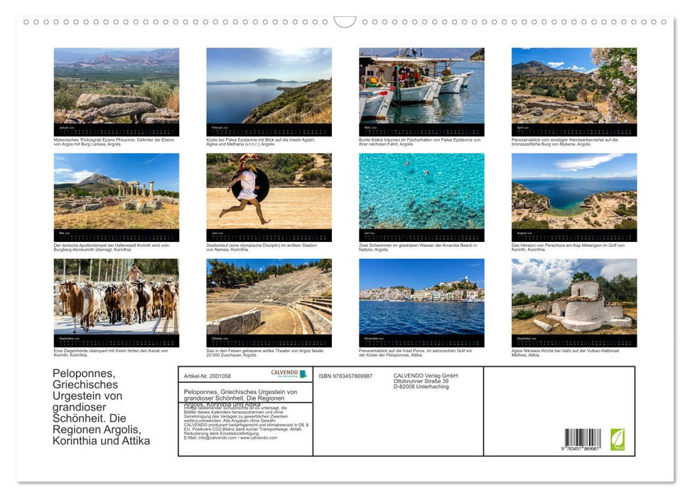 Peloponnes, Griechisches Urgestein von grandioser Schönheit. Die Regionen Argolis, Korinthia und Attika (CALVENDO Wandkalender 2026)