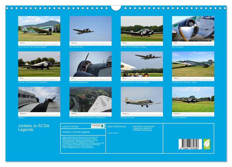Junkers Ju 52 Die Legende (CALVENDO Wandkalender 2026)