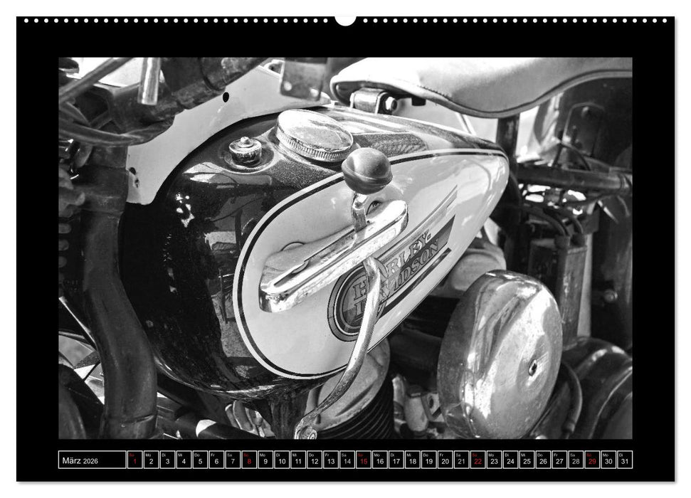 Harley Davidson WLA 750 in Schwarzweiss (CALVENDO Wandkalender 2026)