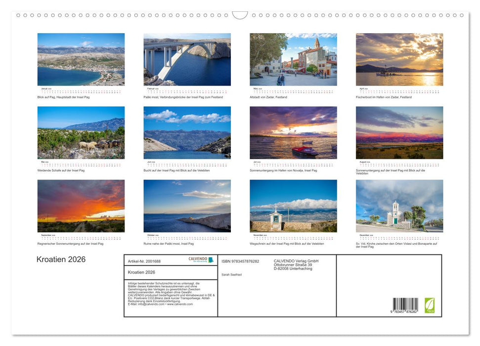 Kroatien 2026 (CALVENDO Wandkalender 2026)