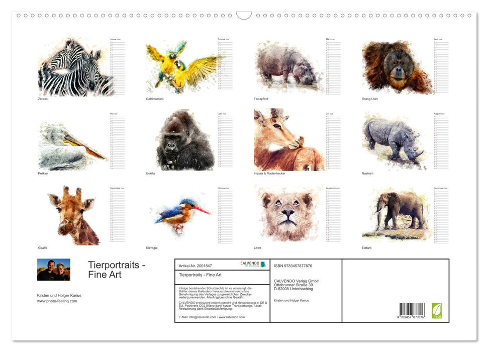 Tierportraits - Fine Art (CALVENDO Wandkalender 2026)