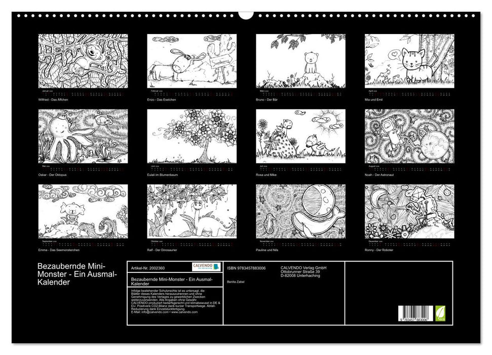Bezaubernde Mini-Monster - Ein Ausmal-Kalender (CALVENDO Wandkalender 2026)