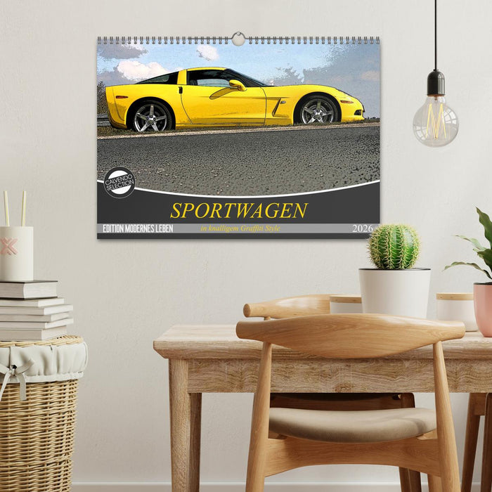 Sportwagen in knalligem Graffiti Style (CALVENDO Wandkalender 2026)