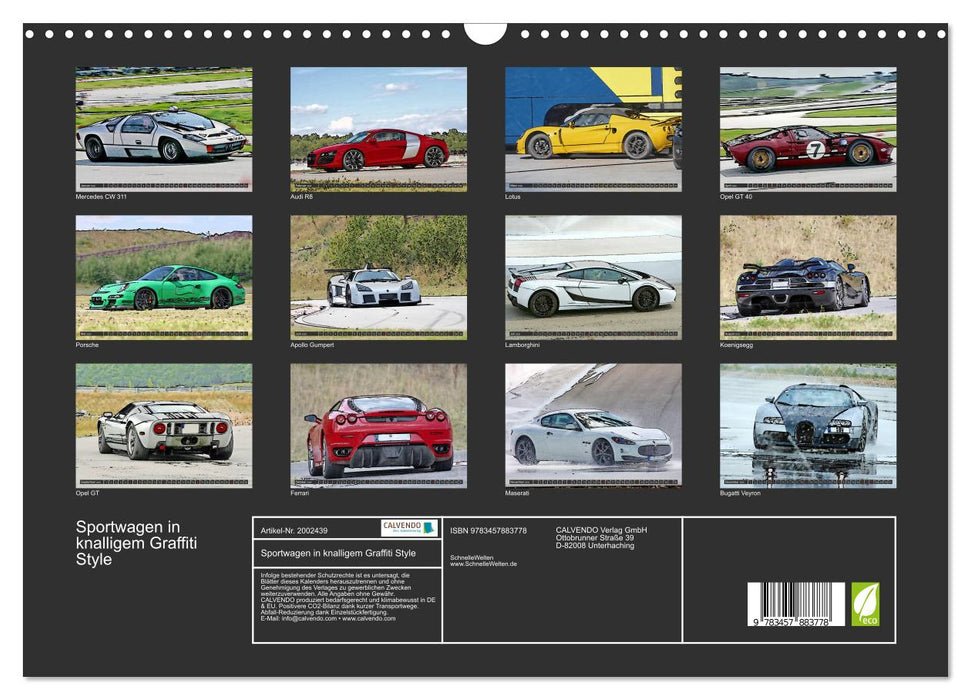 Sportwagen in knalligem Graffiti Style (CALVENDO Wandkalender 2026)